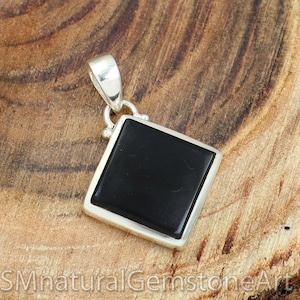 Handmade Sterling Silver Black Onyx Pendant: Square Bohemian Jewelry