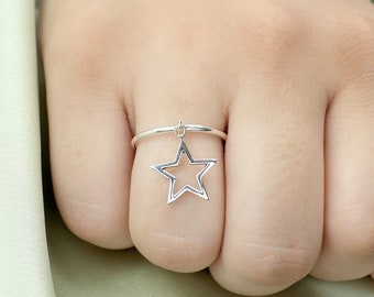 Sterling Silver Star Charm Ring: Minimalist Bohemian Jewelry