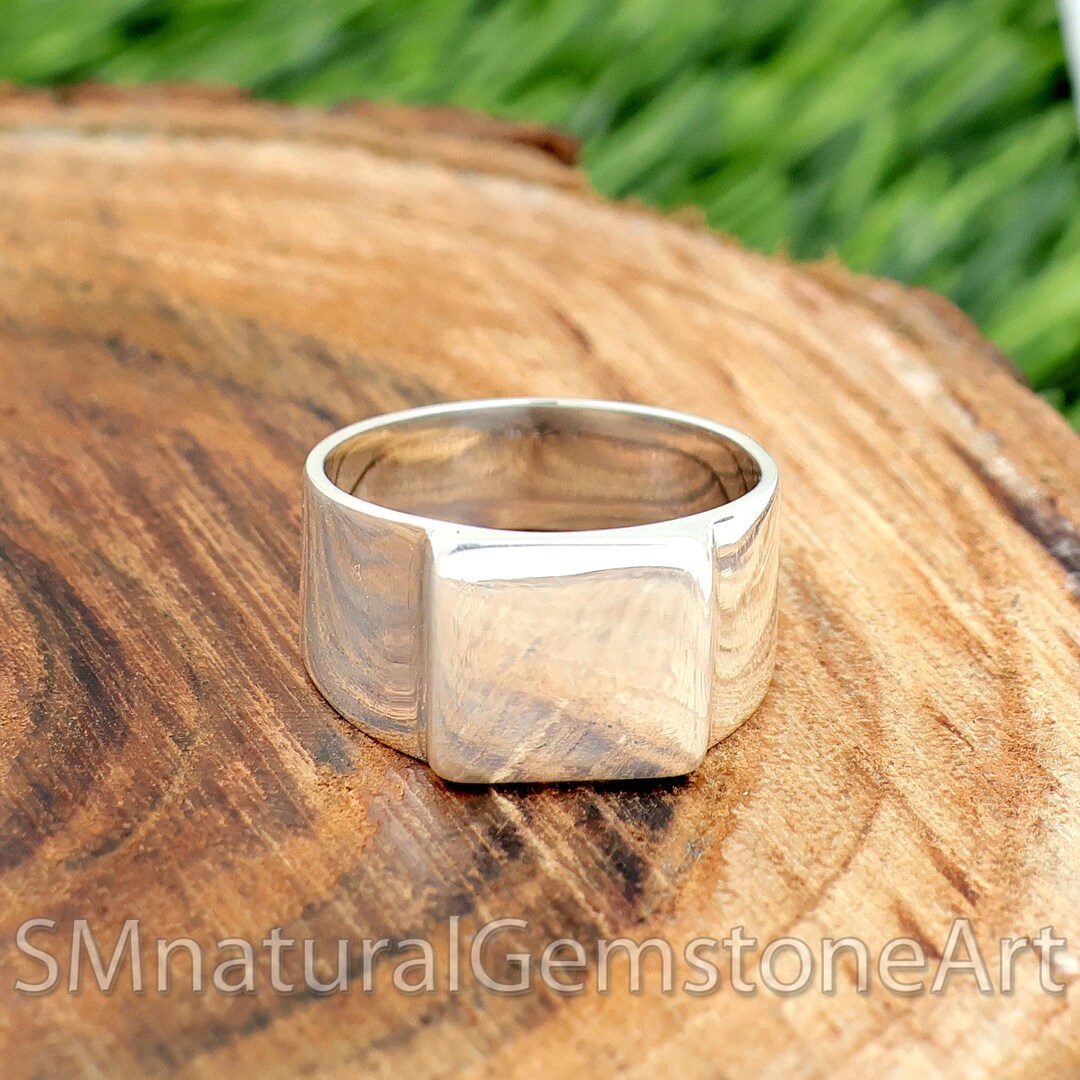 Sterling Silver Mens Gold Plated Square Signet Ring
