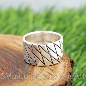Textured Sterling Silver Wide Band Ring: 15mm Statement Ring