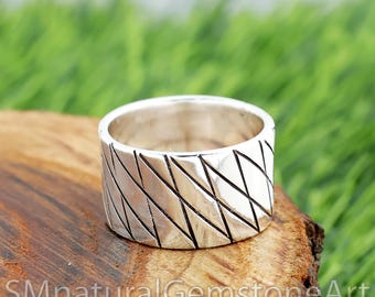 Textured Sterling Silver Wide Band Ring: 15mm Statement Ring