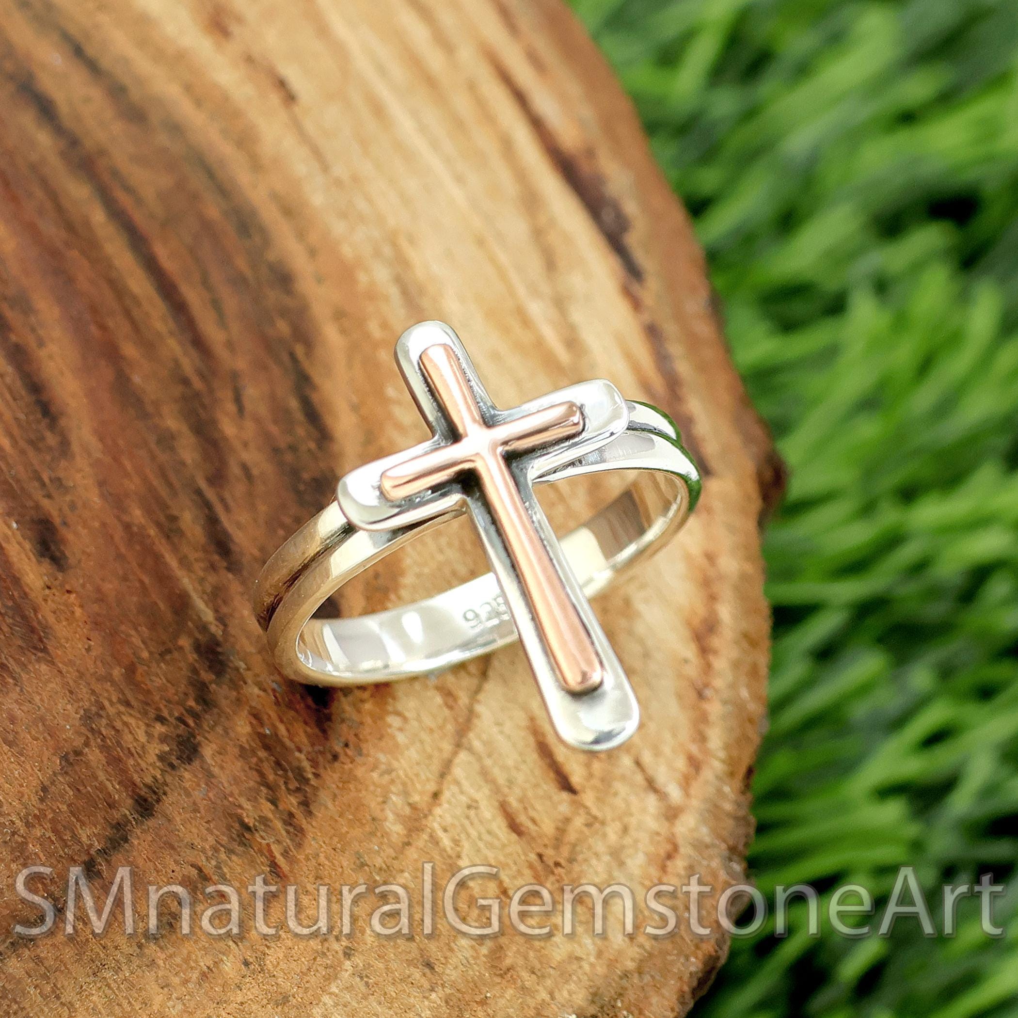 Two Tone Cross Ring: 925 Sterling Silver Religious Ring - Etsy