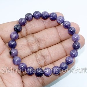 Natural Lepidolite Beaded Stretch Bracelet: 8mm Gemstone