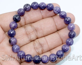 Pulsera elástica de cuentas de lepidolita natural: piedra preciosa de 8 mm