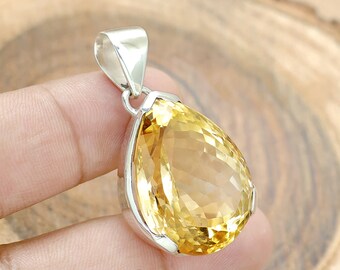 Handmade Pear Citrine Pendant, Solid Sterling Silver, Anniversary Gift