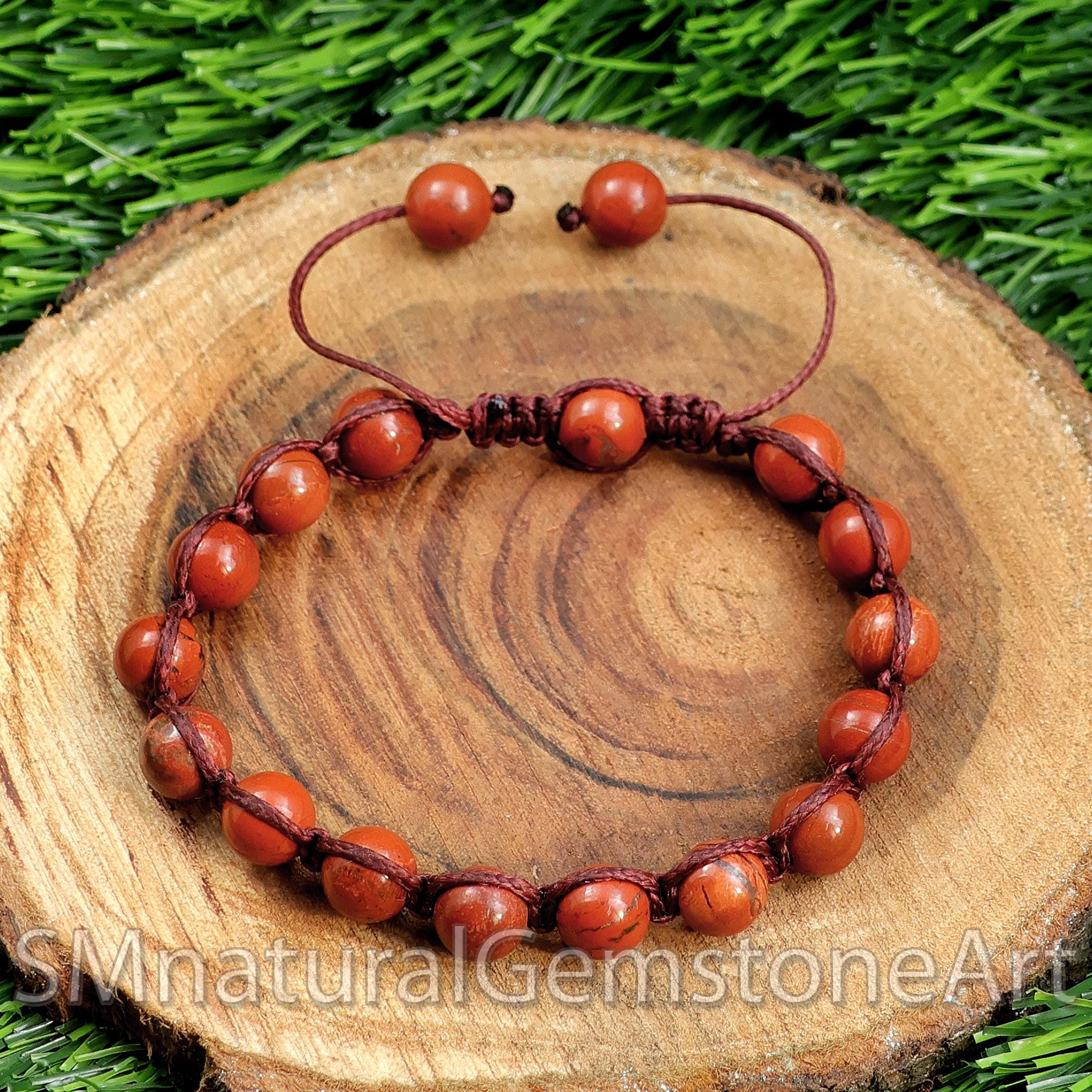 かこハンドメイドブレスレット8mm10mm16cm Red Jasper Macrame Bracelet: Adjustable Gemstone Bead Bracelet - Etsy