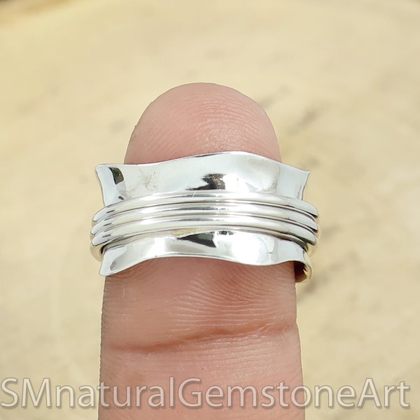 Sterling Silver Spinner Ring: Wide Band Meditation Ring