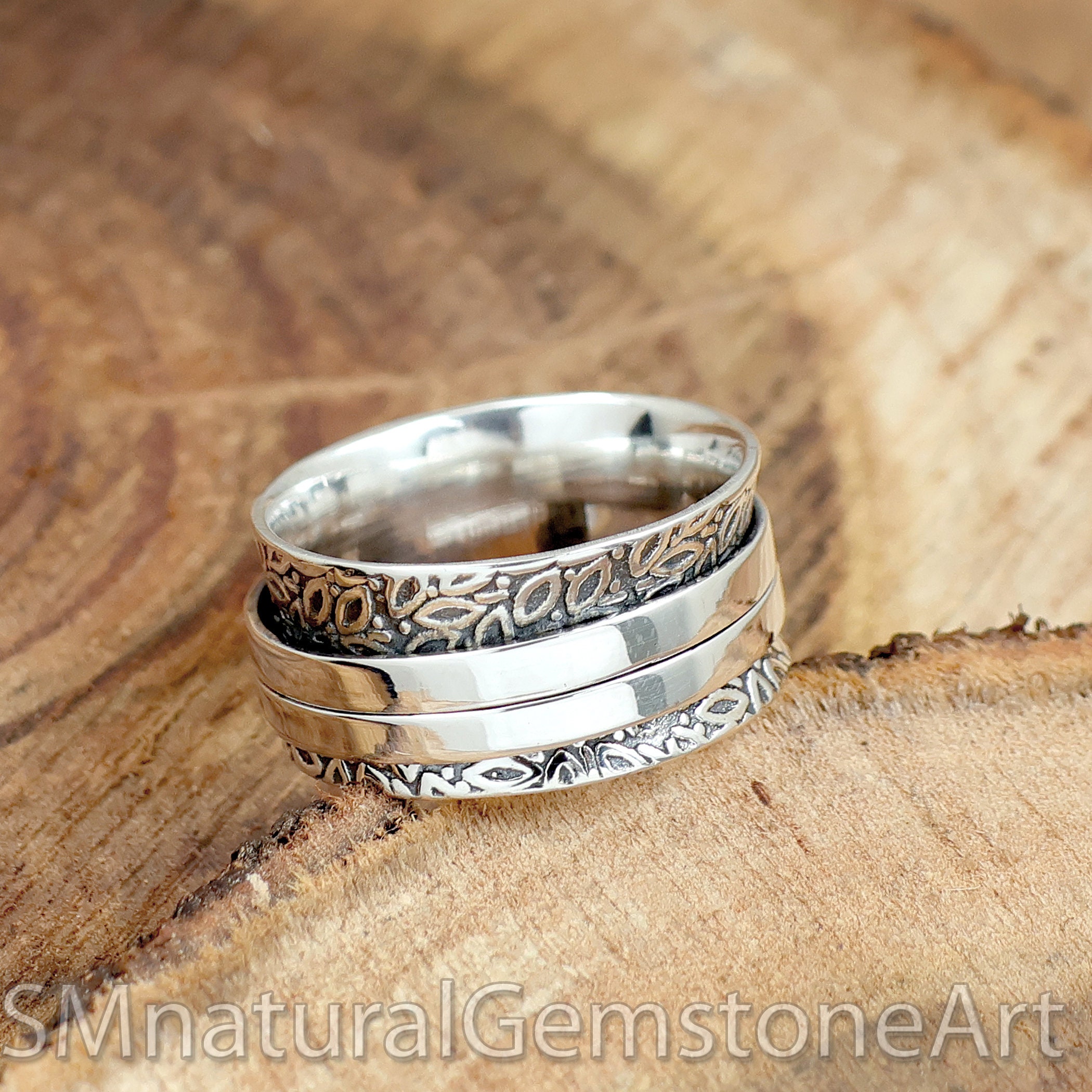 Sterling Silver Spinner Ring: Wide Band Meditation Ring - Etsy