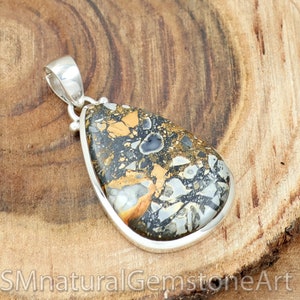 Maligano Jasper Pendant, Handmade Silver Pendant,  925 Sterling Silver Pendant, Pear Shape Gemstone Pendant, Bohemian Silver Jewelry