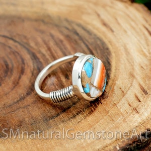 Oyster Copper Turquoise Ring: Sterling Silver Filigree, Round Stone