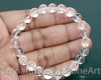 Natural Clear Quartz Bracelet: 8mm Crystal Gemstone, Spiritual Healing