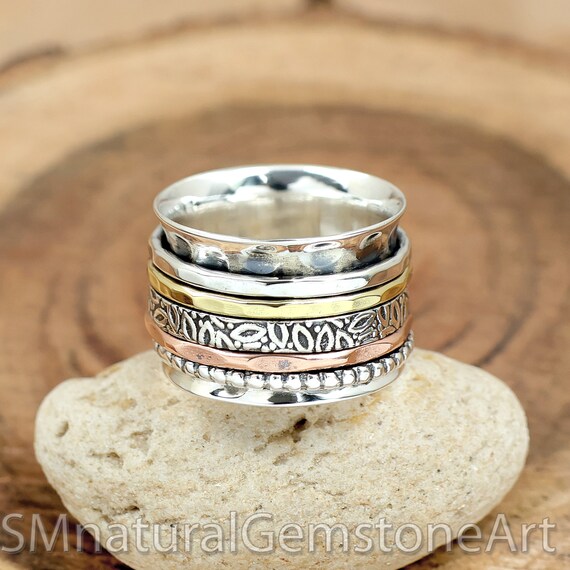 Hammered Spinner Ring 15 Mm Wide Band Ring Two Tone Spinner Ring Narrow Band Ring 925 Sterling Silver Ring Thumb Ring Meditation Ring Etsy Canada