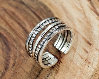 Anillo ancho de plata de ley con banda abierta: ajustable, 10 mm de ancho.