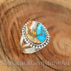 Oyster Copper Turquoise Ring: Sterling Silver Filigree, Oval Stone