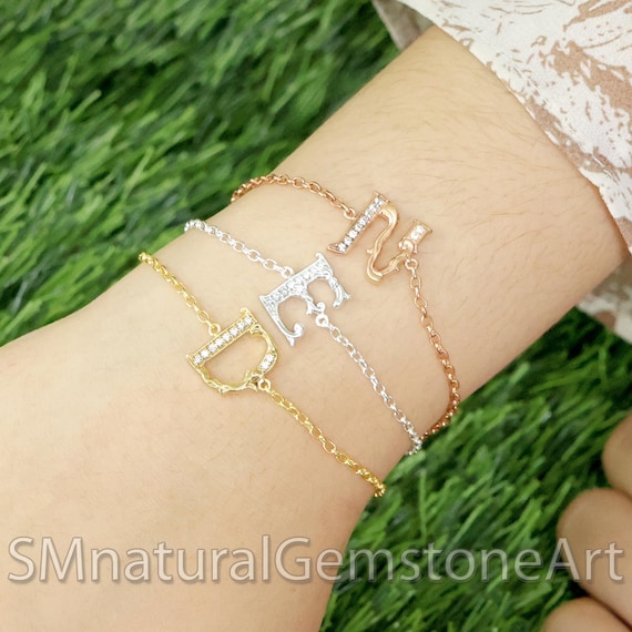 Bracciale con iniziale in moissanite e diamanti: ciondolo con alfabeto in argento sterling 925 - Italia