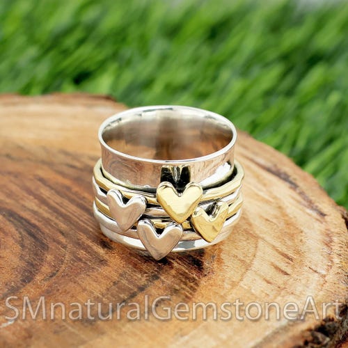 Sterling Silver Heart Spinner Ring: Wide Band Meditation Ring - Etsy