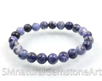 Bracelet de perles de sodalite naturelle : pierre de guérison unisexe (8 mm)