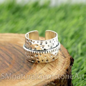 Dotted Sterling Silver Wide Band Ring: Adjustable Thumb Ring