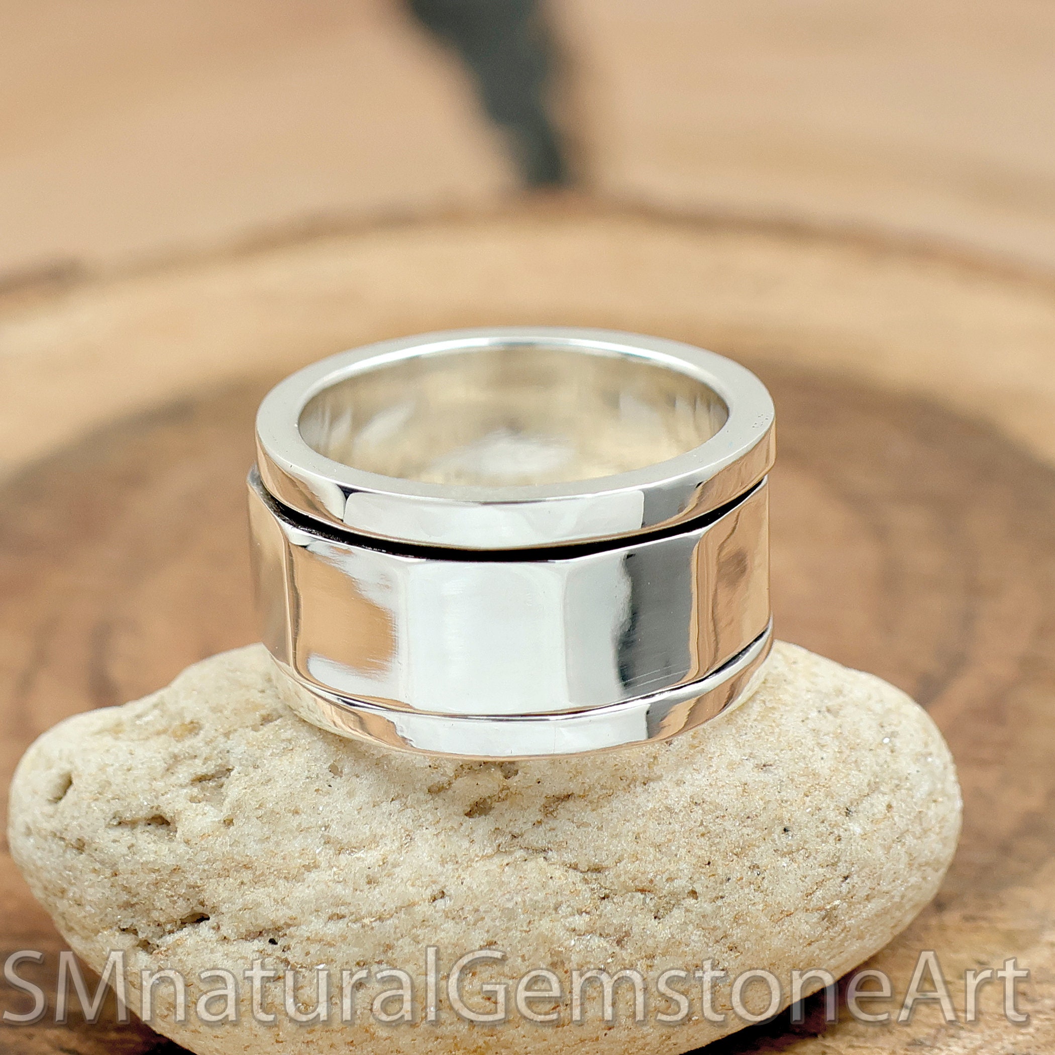スターリングシルバー製スピナーリング：幅12mm、瞑想用リング - Etsy 日本