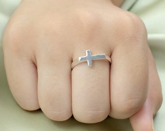 Sterling Silber Kreuz Ring: Minimalistischer religiöser Schmuck