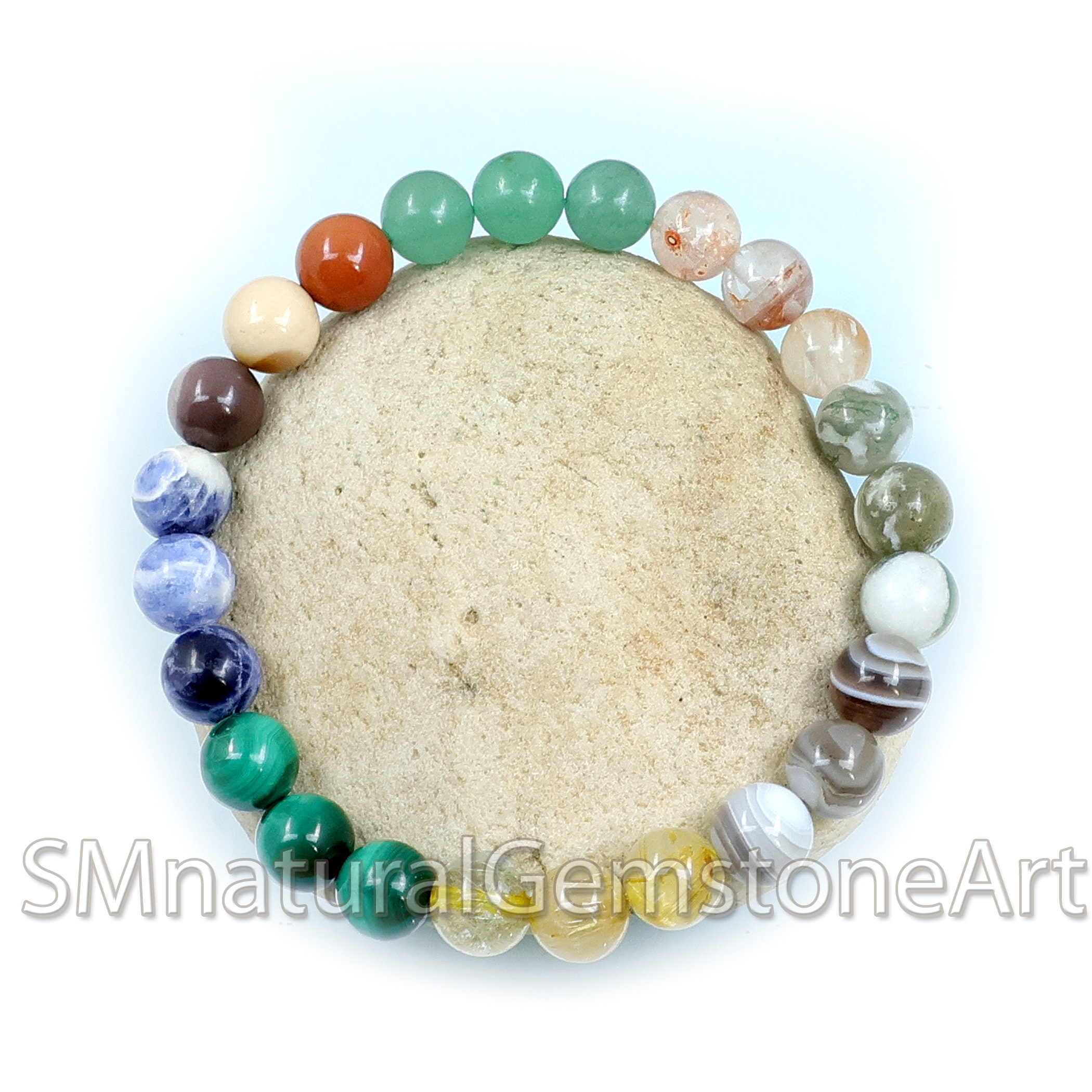 thumbnail image 2 of Natural Gemstone Chakra Beaded Stretch Bracelets - Assorted Colors (7-7.5 Inch) 2 of 2