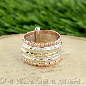 Two-Tone Sterling Silver Stackable Ring: Wide Band Mixed Metal