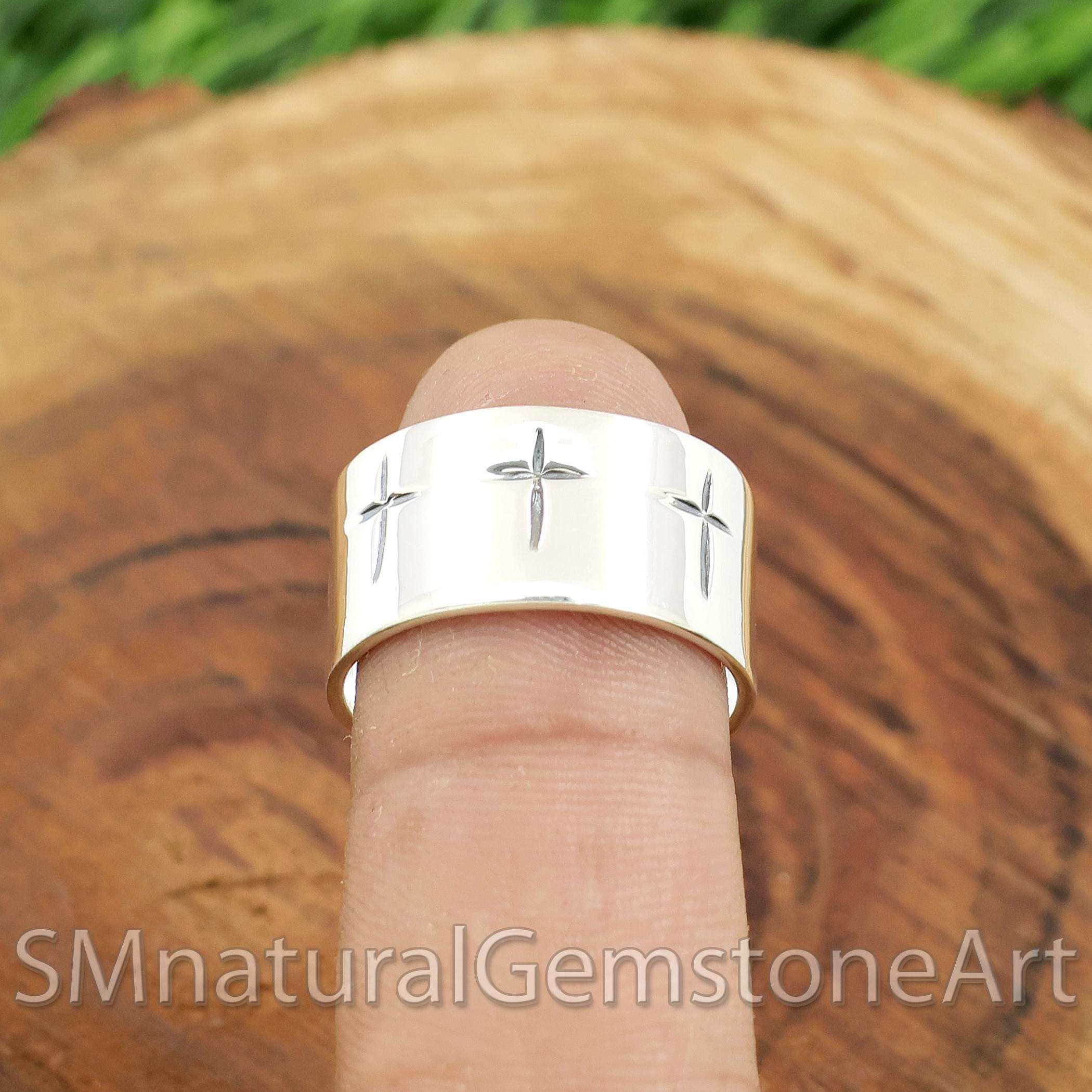 Sterling Silver Cross Wide Band Ring: Religious Statement Jewelry