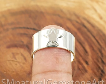 Handmade Sterling Silver Star Ring: Geometric Wide Band