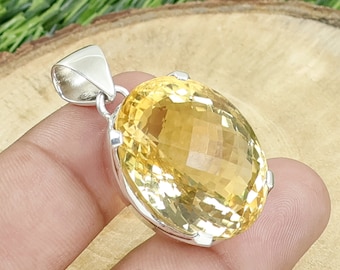 Natural Citrine Pendant: Handmade 925 Sterling Silver, Prong Setting