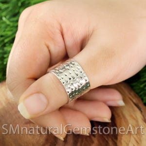 Textured Sterling Silver Wide Band Ring - Hammered Statement Ring