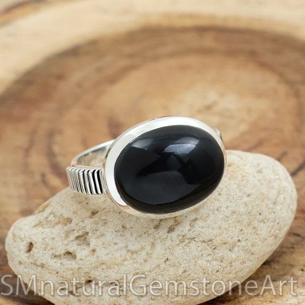 Black Onyx Ring, Statement Ring, Oval Shape Black Onyx Ring, 925 Sterling Silver Ring, Handmade Designer Ring, Bohemian Ring, Gift for Her