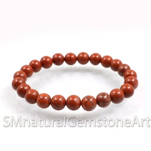 Natural Red Jasper Beaded Bracelet: Unisex Healing Gemstone Stretch Bracelet