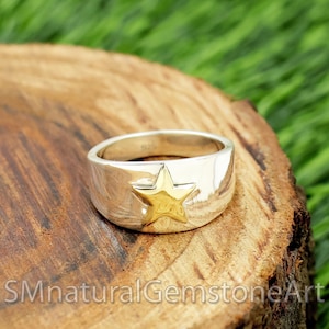 Zweifarbiger Stern Siegelring: 925 Sterling Silber & Messing