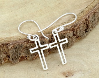 Brincos pendentes em forma de cruz de prata esterlina, pingente religioso