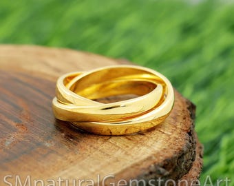 Anello a tripla fascia arrotolabile fatto a mano da 3 mm: anello intrecciato in argento sterling 925 placcato oro 2 micron.