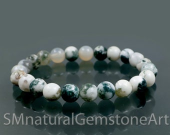 Natural Tree Agate Beaded Stretch Bracelet - Unisex Healing Gemstone