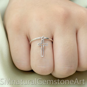 Cross Charm Ring, Christian Faith Ring, 925 Sterling Silver Ring, Minimalist Ring, Cross Ring, Daily Wear Ring, Promise Ring Religious Charm