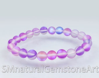 Matte Angel Aura Quartz Beaded Bracelet, Stretch Bracelet, Mystic Purple Aura Quartz Bracelet, Matte Mystic Aura Quartz Beads Bracelet