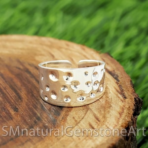 Textured Sterling Silver Open Band Ring: Adjustable Statement Ring