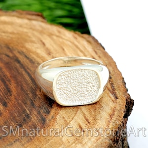 Rectangular Signet Ring, 925 Sterling Silver Men&#39;s Signet Ring, Textured Signet Men&#39;s Ring, Rectangular Men&#39;s Ring, Handmade Signet Ring