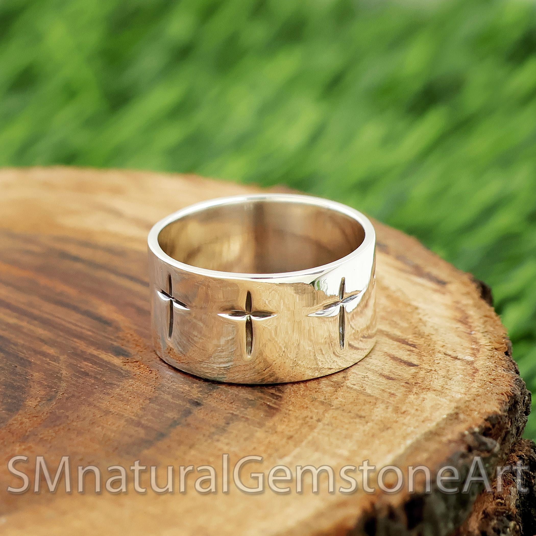 Sterling Silver Cross Wide Band Ring: Religious Statement Jewelry