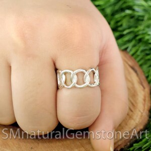 Chunky Curb Link Chain Ring: Handmade 925 Sterling Silver