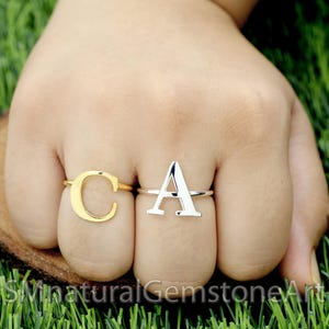 Anillo del alfabeto de la A a la Z, anillo inicial de plata de ley 925, anillo inicial delicado, anillo del alfabeto para mujer, regalos únicos hechos a mano, iniciales únicas