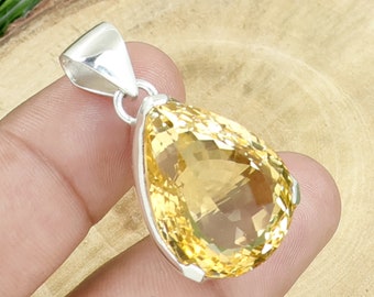Handmade Pear Citrine Pendant, Solid Sterling Silver, Anniversary Gift