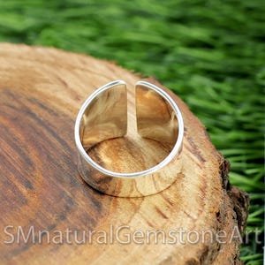 Adjustable Sterling Silver Wide Band Ring - Open Design