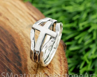 Bague croix en argent sterling : bijoux religieux