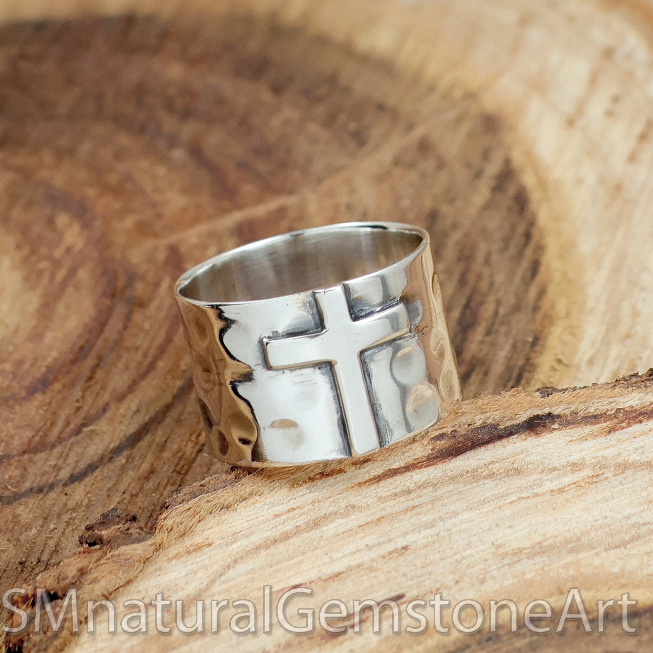 Sterling Silver Cross Ring: Wide Band Religious Statement Ring - Etsy