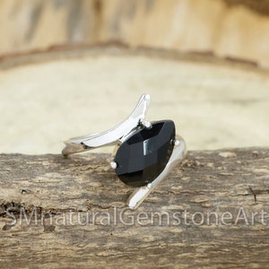 Faceted Black Onyx Ring: Handmade Sterling Silver Bohemian Jewelry