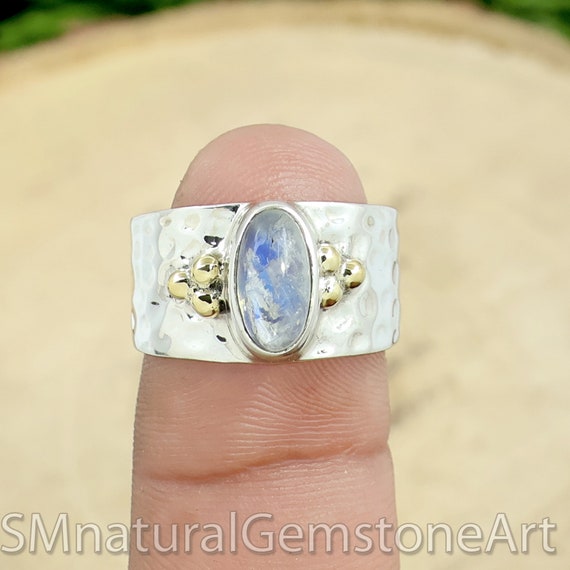 Bague Réglable Lune Et Pierre De Lune – Création Artisanale Unique – Atelier Lunaire