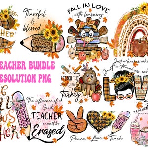 Fall Teacher Sublimation Bundle/Teacher Autumn PNG Bundle/Pumpkin Teacher PNG, thankful and blessed, fall in love with learning, teacher png